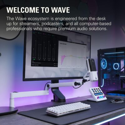 Elgato Wave Mic Arm LP White – Premium Low Profile Microphone Arm with Cable Management, Desk Clamp, Versatile Mounting and Fully Adjustable, perfect for Podcast, Streaming, Gaming, Home Office