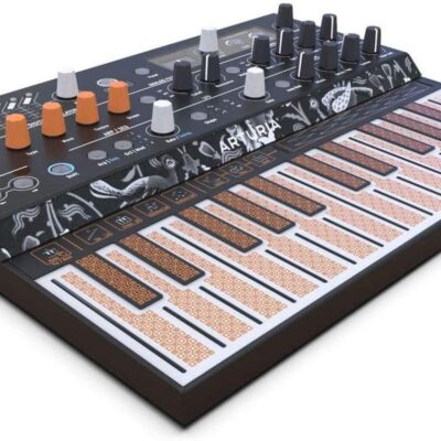 Arturia MICROFREAK Synthesizer Vocoder Keyboard BUNDLE with Arturia Gooseneck Mic, 6ft Pig Hog MIDI Cable, Power Adapter, 2X MIDI Adapters & Polishing Cloth – Vocoder, Analog Synth, & Synthesizer