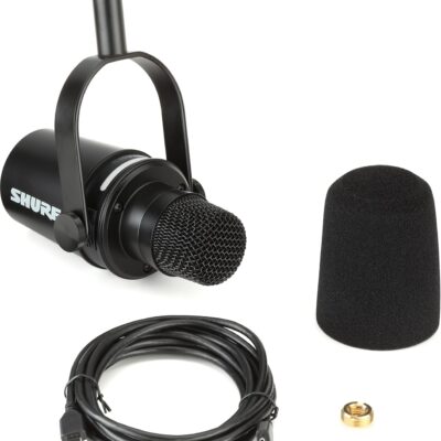 Shure MV7+ Podcast Dynamic Microphone with Articulating Desktop Boom Arm. OBS Certified, Enhanced Audio, LED Touch Panel, USB-C & XLR Outputs, Auto Level Mode, Digital Pop Filter, Reverb -Black