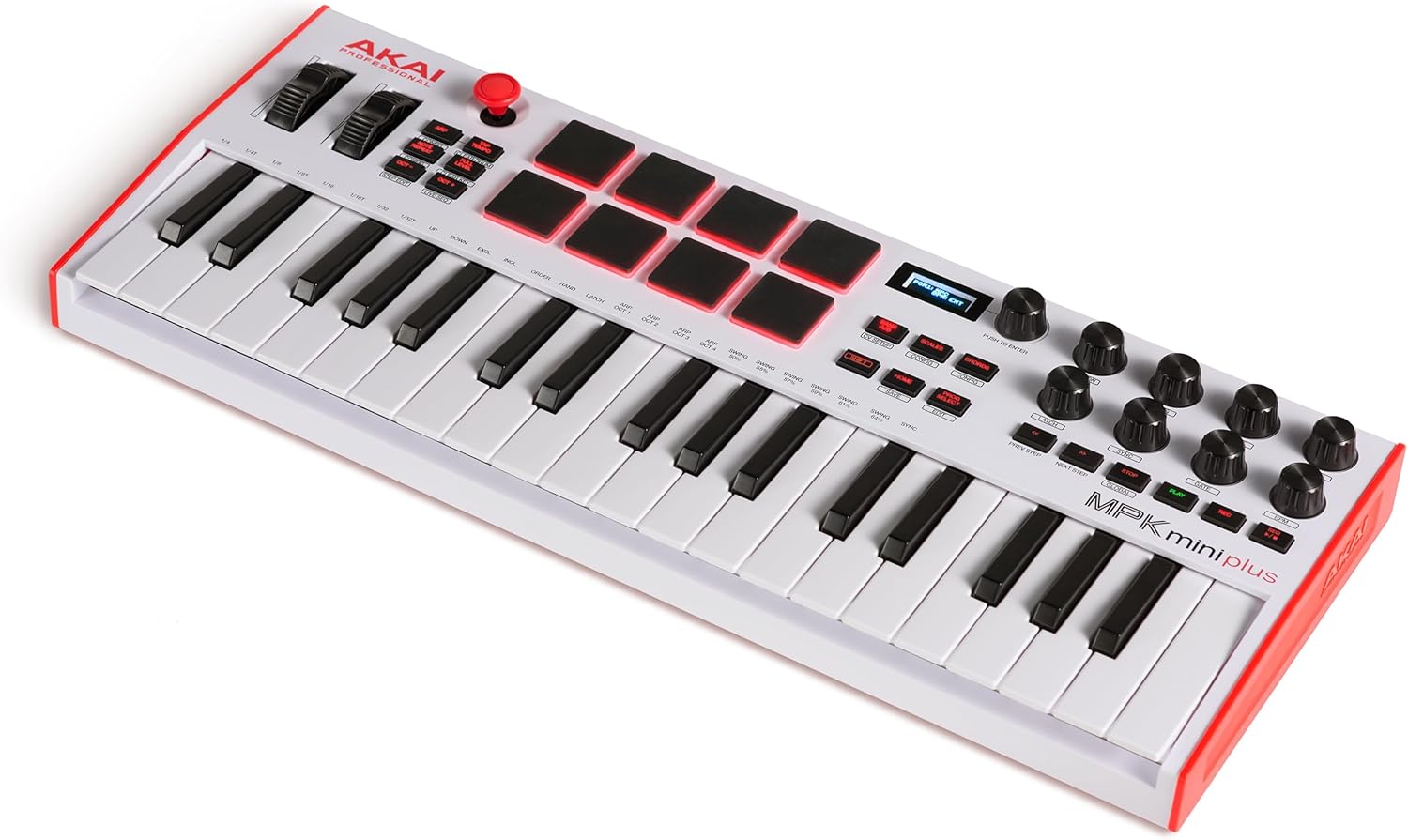 Akai Professional MPK Mini Plus – USB MIDI Keyboard Controller with 37 Mini Keys, 8 MPC Pads, Sequencer, MIDI/CV/Gate I/O and Native Instruments Sound Package, White Limited Edition