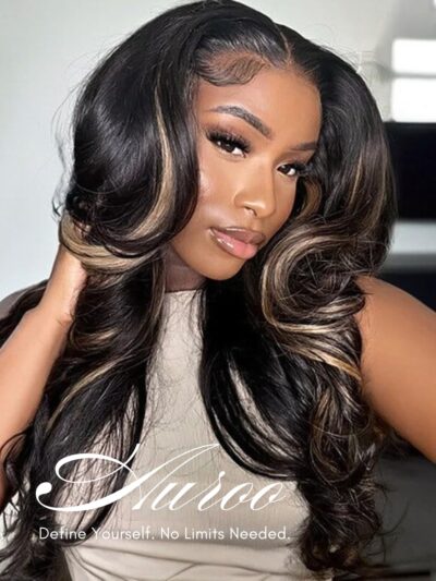 Platinum Blonde Highlight Black Mix Color Body Wave Human Hair, 100% Brazilian Thick Track Bundles #F1B/613 Ombre Skunk Stripe Balayage Colored Single Bundles Quick Weave Remy 12 In