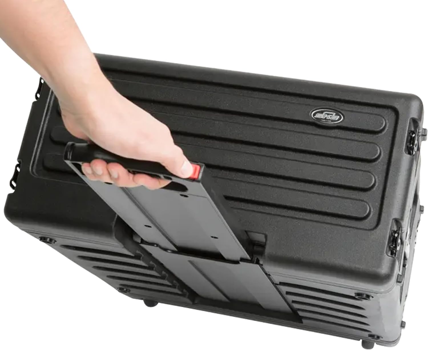 SKB 4U rSeries Rolling Rack with Integrated Back Wheels and 1-Touch Pull Handle, Comes with 4 Rack Units and Interlocking Molded Stacking Bars