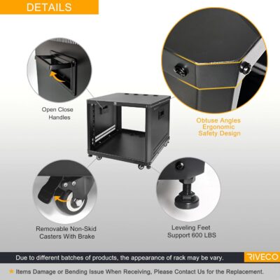 71dOB4tGEGL. AC SL1500 RIVECO 9U Network & Audio Rack with Feet & Wheels, Obtuse Angel Server Rack Cabinet, Rolling Studio Rack Case with Adjustable Depth Rails for 19 Stereo Recording & IT Equipment Mounting 1PCS
