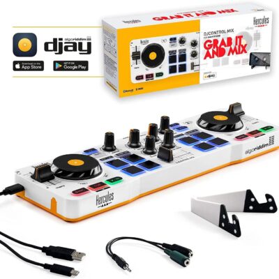 Hercules DJControl Mix – Bluetooth Wireless DJ Controller for Smartphones (iOS and Android) – dJay app – 2 Decks, White