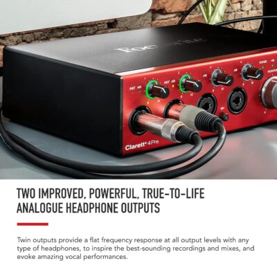 71dVL8OAtUL. AC SL1500 Focusrite Clarett+ 4Pre USB Studio-Grade Audio Interface for Music Makers — Four Low-Noise, Low-Distortion Mic Preamps providing True-To-Life Sound