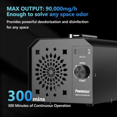 71da2AKWL. AC SL1500 PowerScale Ozone Generator 90,000mg/h O3 Intelligent Control Ozone Odor Eliminator Commercial Ozone Machine Odor Removal, For Home, Car, Pet Room – High Capacity Ionizer Ozone Air Purifier, Black