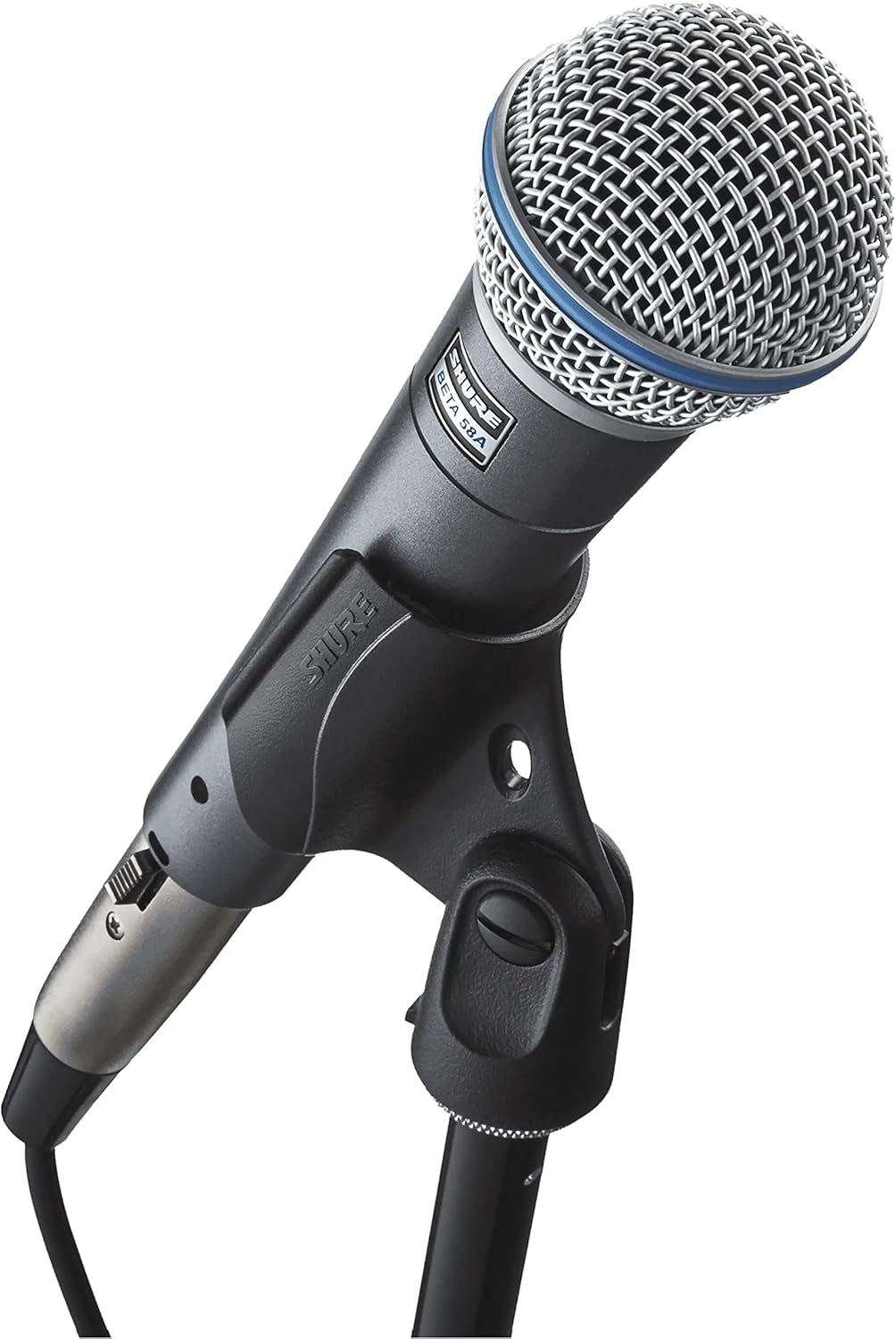 Shure BETA 58A Vocal Microphone – Single Element Supercardioid Dynamic Mic for Stage and Studio with A25D Adjustable Stand Adapter, 5/8 to 3/8 (Euro) Thread Adapter & Storage Bag, Brushed Nickel