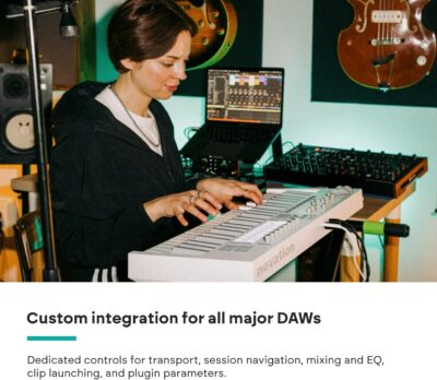 Novation Launchkey 49 White MK4 – 49 Semi-Weighted Key, USB, MIDI Keyboard Controller with DAW Integration. Chord & Scale Modes, 16 Drum Pads, Arpeggiator, & Includes Music Creation Software Bundle