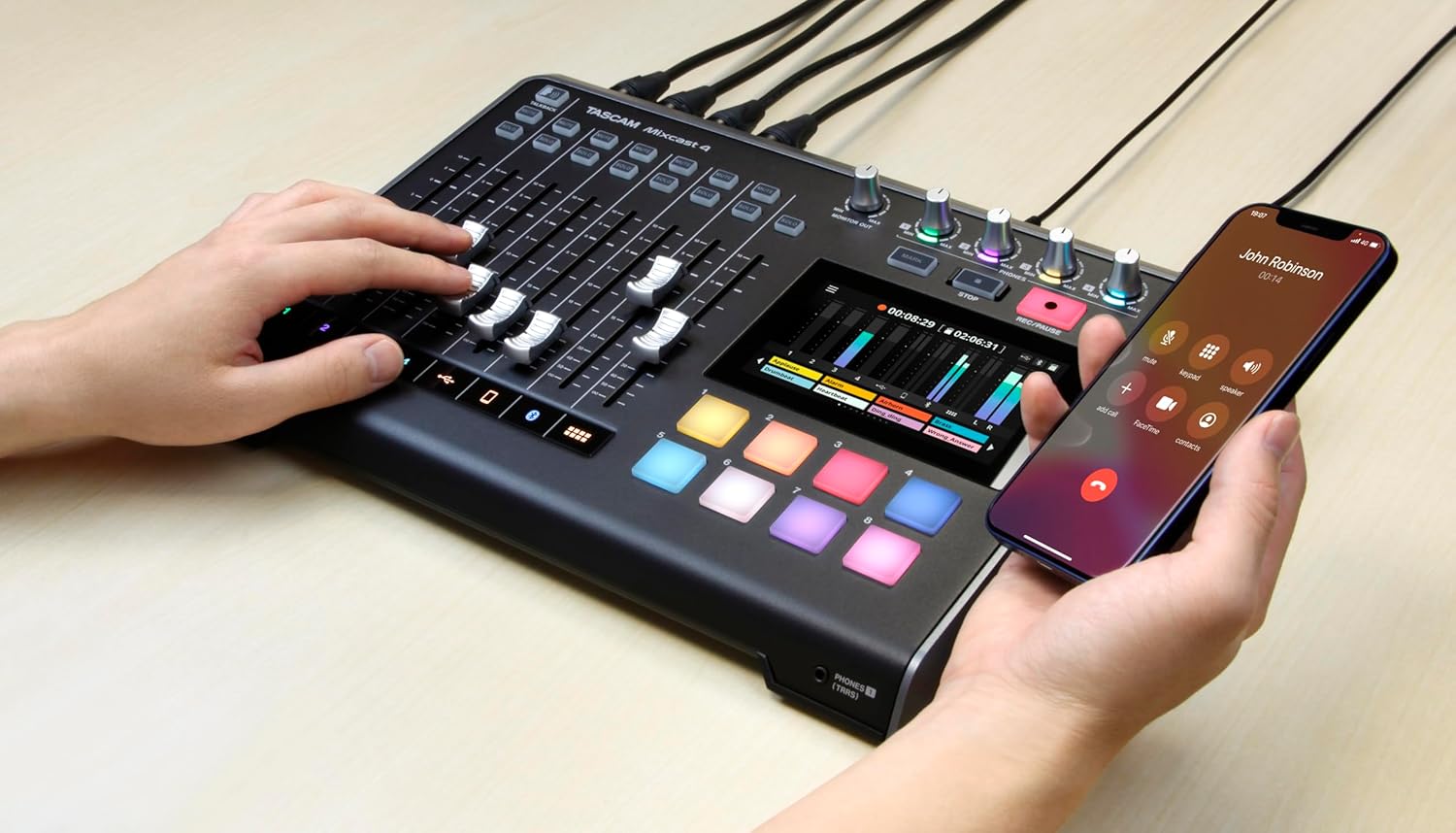 TASCAM Mixcast 4 and Studio Headphones Bundle