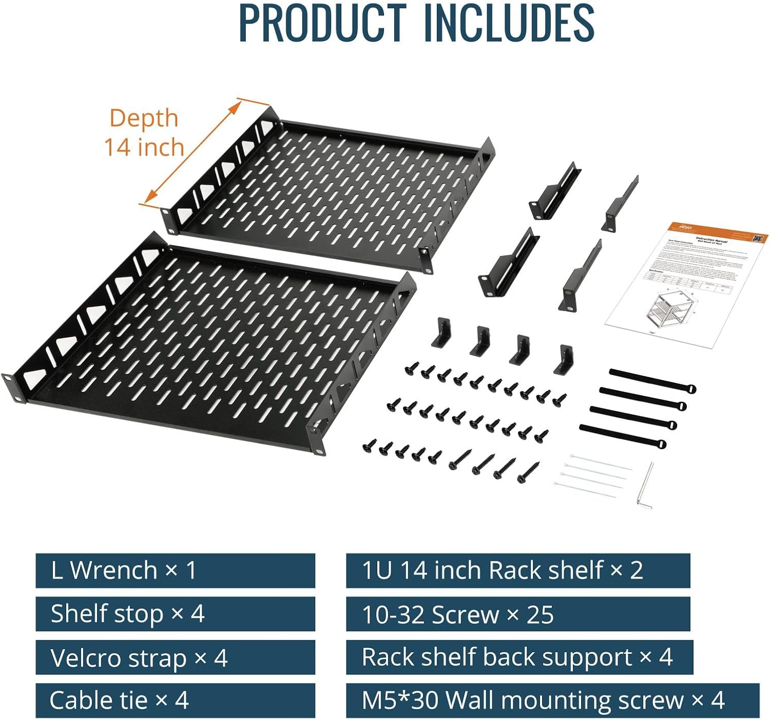 Tecmojo 12U Open Frame Network Rack for IT & AV Gear, AV Rack Floor Standing or Wall Mounted,with 2 PCS 1U Rack Shelves & Mounting Hardware,Network Rack for 19 Networking,Audio and Video Device