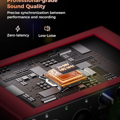 TISINO Audio Interface 24Bit/192kHz, USB Audio Interface for Recording, Songwriting, Streaming and Podcasting, Plug & Play Studio Interface with 48V Phantom Power, PC/Mac/iOS Compatible,RED