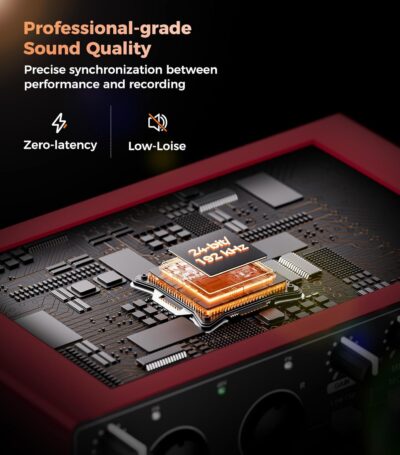 TISINO Audio Interface 24Bit/192kHz, USB Audio Interface for Recording, Songwriting, Streaming and Podcasting, Plug & Play Studio Interface with 48V Phantom Power, PC/Mac/iOS Compatible,RED