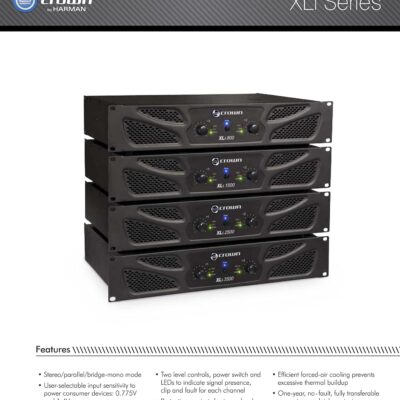 Crown XLi800 Two-channel, 600-Watt Bridged 8Ω Power Amplifier. Professional DJ, PA, Stage Amp. Black