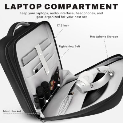 DJ Controller Bag for DDJ-FLX4/DDJ 200/DDJ 400/DDJ REV1, Padded DJ Backpack with Multi-pocket for 17 Inch Laptop, Cables, DJ Carrying Mixer Case with Adjustable Strap for DJ Equipment, Grey