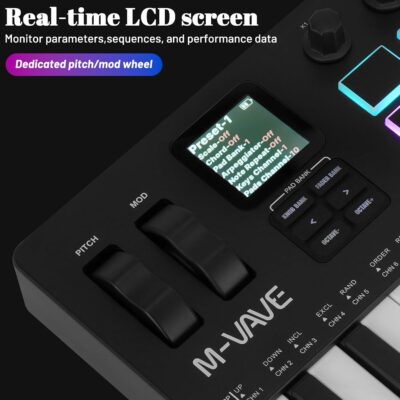 M-VAVE 37 Key USB MIDI Keyboard Controller With 16 Backlit Drum Pads, Bluetooth Semi Weighted Professional dynamic keybed 8 Knobs and Music Production,Software Included (37 Key Black)