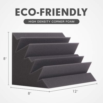 8 Pack – Bass Traps Acoustic Foam Corner, 8x8x12 Black Bass Traps Corner Studio Foam, High Density and Fire-Proof Acoustic Panels Recording Studio Acoustical Treatments