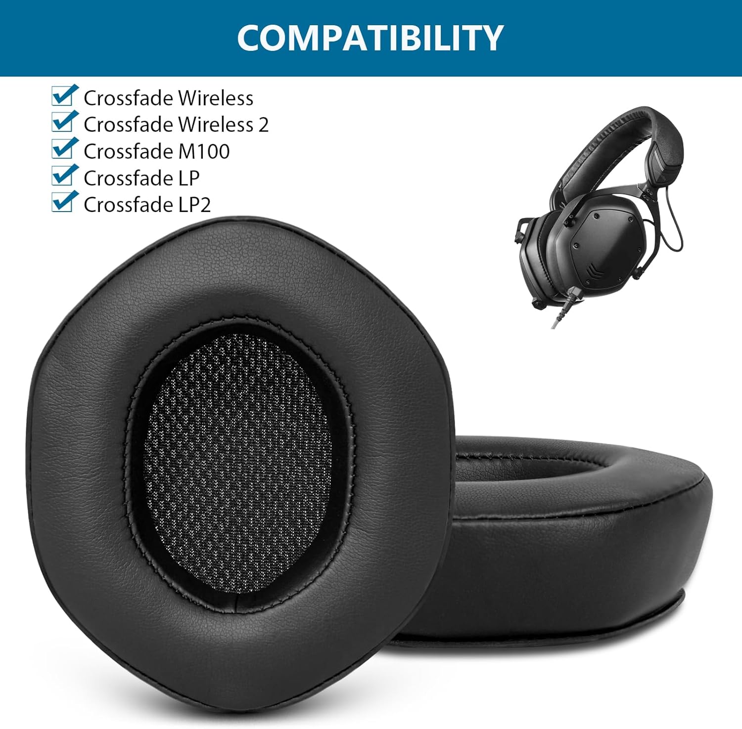 GVOEARS Ear Pads Replacement for V-Moda Crossfade 3 Wireless Crossfade M-100 Master Crossfade 2 Wireless Crossfade Wireless Crossfade M-100 Crossfade LP2 / LP, with Protein Leather Memory Foam