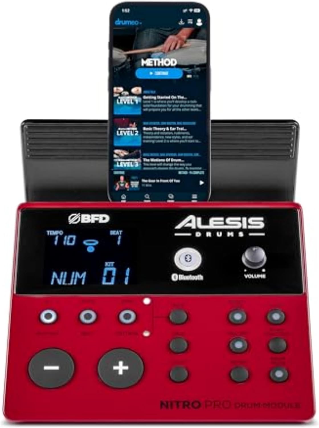 Alesis Nitro Pro Electric Drum Set with Dual-Zone Quiet Mesh Pads, 500+ Authentic BFD Sounds, Bluetooth, Drumeo, USB MIDI, Double Kick Compatible