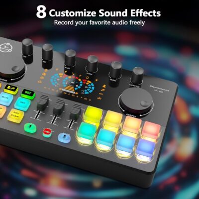 Podcast Equipment Bundle for 4, Audio Interface with 4 Dynamic Microphone, 4 Desktop Mic Stands, Voice Change, DJ Mixer for Vocal Recording Podcasting,Streaming,Singing TikTok, COMMANDER M100 3rd