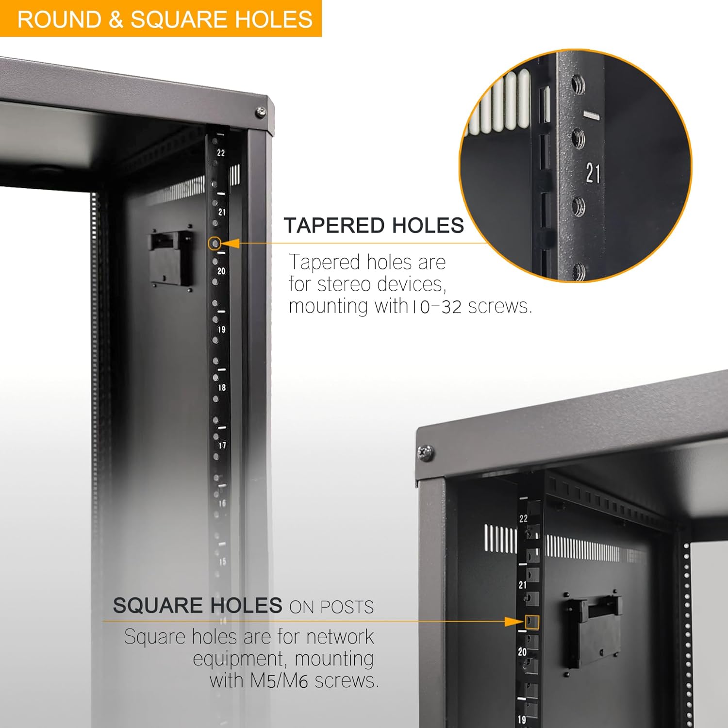 RIVECO 9U Network & Audio Rack with Feet & Wheels, Obtuse Angel Server Rack Cabinet, Rolling Studio Rack Case with Adjustable Depth Rails for 19 Stereo Recording & IT Equipment Mounting 1PCS