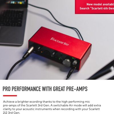 Focusrite Scarlett 2i2 3rd Gen USB Audio Interface for Recording, Songwriting, Streaming and Podcasting — High-Fidelity, Studio Quality Recording, and All the Software You Need to Record