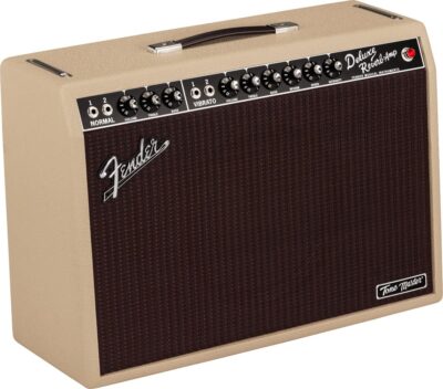 Fender Tone Master Deluxe Reverb 1×12-Inch Guitar Combo Amplifier – Blonde Bundle with Instrument Cable, Amperstand Guitar Cradle, Tuner, and 24-Pack Picks