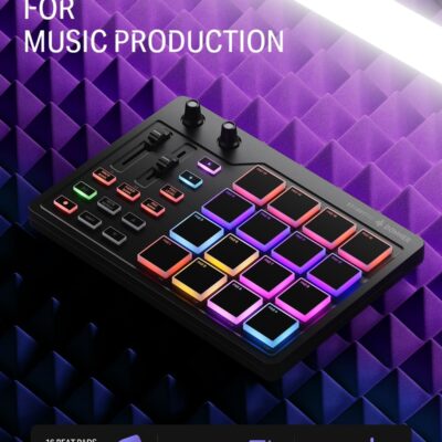 Donner MIDI Pad Beat Maker Machine Professional, Drum Machine with 16 Beat Pads, 2 Assignable Fader & Knobs and Music Production Software, USB MIDI Controller with 40 Courses, STARRYPAD