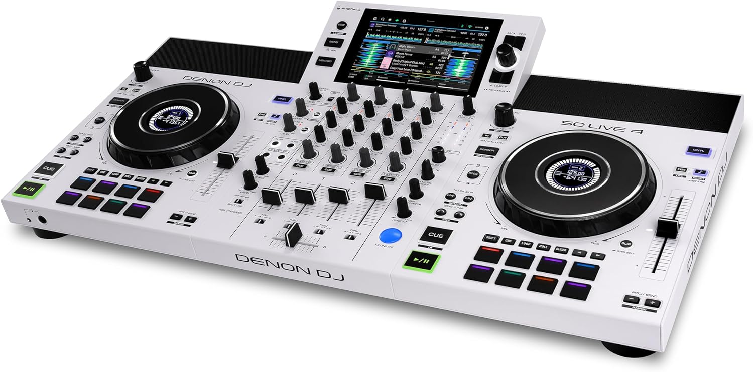 Denon DJ SC LIVE 4 WHITE – Standalone DJ Controller with Stems on 4-Decks, Wi-Fi Streaming, Build-in Speakers, Serato DJ and Virtual DJ Compatible