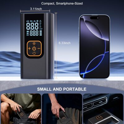 180PSI Tire Inflator Portable Air Compressor, 6X Faster Air Pump for Car Tires with Digital Pressure Gauge, 12V DC Adapter, LED Light, Portable Tire Inflator for Car, Motorcycle, Bike, Obsidian