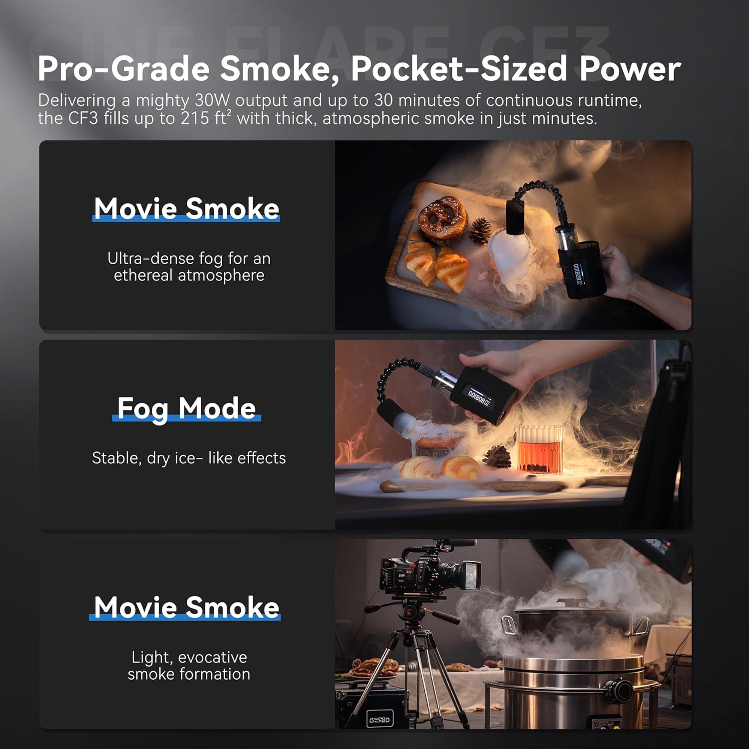 COLBOR CF3 Fog Machine Portable Mini Handheld Smoke Machine for Photography with Remote Control, Small Fogger Haze Maker with 60° Tilt-Protection for Indoor Outdoor Christmas Party Cosplay