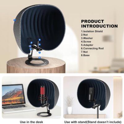 Microphone Isolation Shield,Aokeo 2024 Professional Recording Studio Equipment,360° Music Studio Mic Shield,Suitable for of Blue Yeti, Snowball iCE, HyperX QuadCast, SoloCast,Etc Recording Microphones
