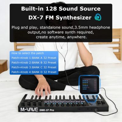 M-VAVE SMK37 PRO MIDI keyboard controller with 16 backlit drum pads, perfect for music production and beat making with responsive touch sensitivity