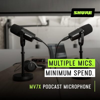 Shure MV7X XLR Podcast Microphone with XLR Cable – Dynamic Mic for Podcasting & Vocal Recording, Voice-Isolating Technology, All Metal Construction, Mic Stand Compatible, Optimized Frequency – Black