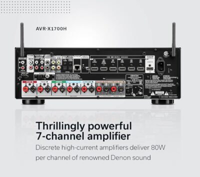Denon AVR-X1700H 7.2 Channel AV Receiver – 80W/Channel, Advanced 8K HDMI Video w/eARC, Dolby Atmos, DTS:X, Built-in HEOS, Amazon Alexa Voice Control