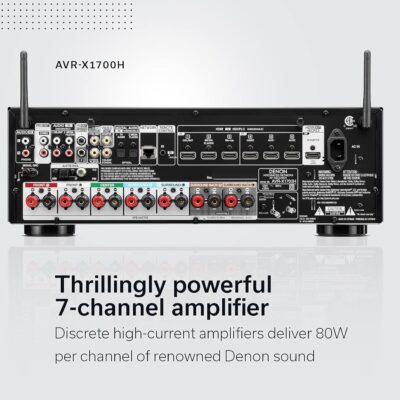 Denon AVR-X1700H 7.2 Channel AV Receiver – 80W/Channel, Advanced 8K HDMI Video w/eARC, Dolby Atmos, DTS:X, Built-in HEOS, Amazon Alexa Voice Control