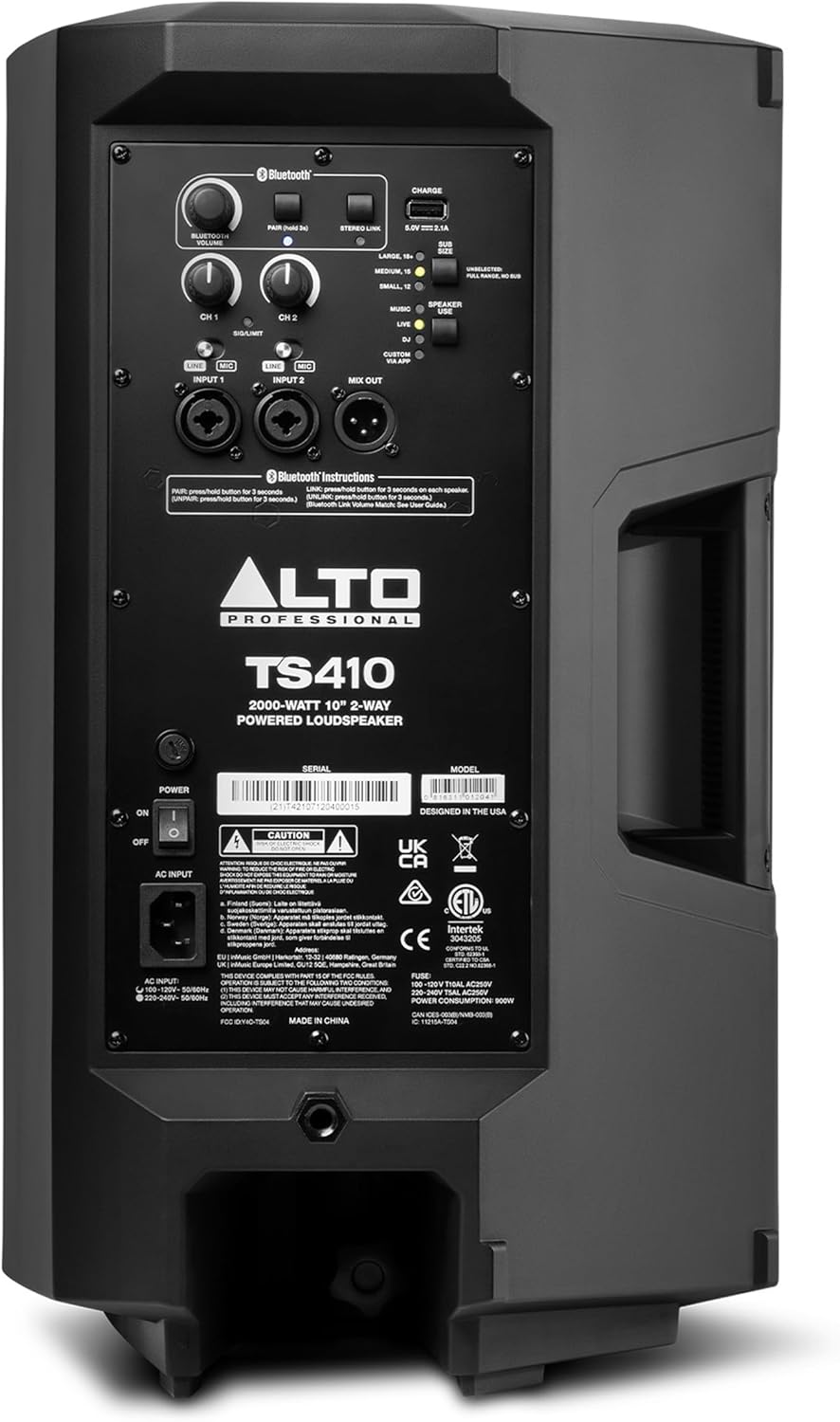 ALTO TS410 2000W 10 Powered PA Speaker with 3 Channel Mixer, Bluetooth Streaming, Wireless Loudspeaker Linking, DSP App