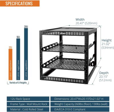 71jWIcNzS2L. AC SL1500 Tecmojo 12U Open Frame Network Rack for IT & AV Gear, AV Rack Floor Standing or Wall Mounted,with 2 PCS 1U Rack Shelves & Mounting Hardware,Network Rack for 19 Networking,Audio and Video Device