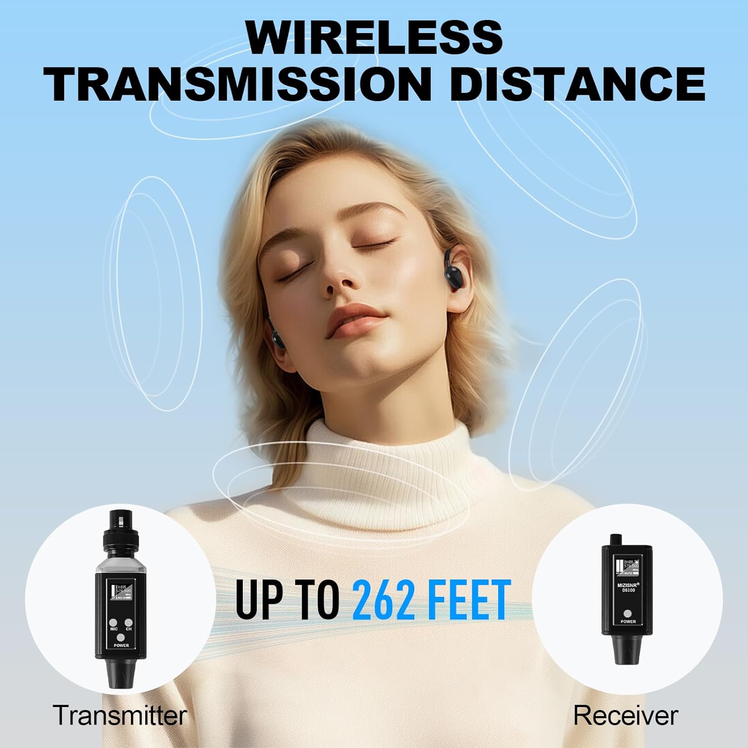 Wireless In Ear Monitor System, Professional UHF Metal Wireless IEM System, 16 Adjustable Channel, Portable Rechargeable Transmitter and bodypack Receiver for Studio, Band Rehearsal, Live Performance