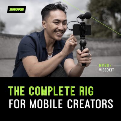 Shure MV88+ Video Kit – Digital Stereo Condenser Microphone for Apple and Android, with Manfrotto PIXI Tripod, Phone Clamp, Mount, iOS and USB-C Cables for Next-Level Compatibility and Connectivity
