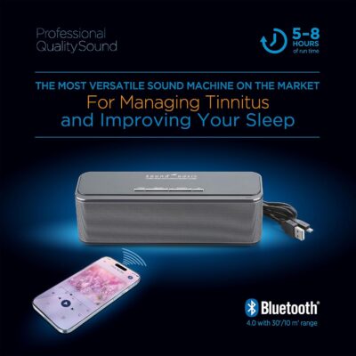 Sound Oasis Stereo Bluetooth Sound Machine for Sleep and Tinnitus Masking, 20 Non-Looping Soothing Sounds Plus Pink Noise, Hi-Fidelity Speakers, Portable Sound Therapy for Home, Baby, Office or Travel