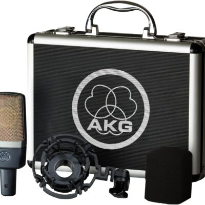 AKG Pro Audio C214 Studio Grade Professional Large Diaphragm, Single Capsule, Vocal and Instrument Condenser Microphone with Rugged Aluminum Carrying Case. XLR Connector. Gray with Gold