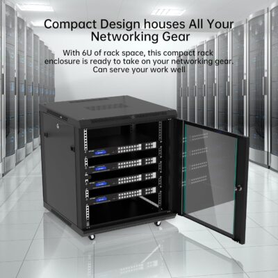 MT-VIKI 12U Server Cabinet Network Rack Vented Enclosure w/Moving Wheel, 0.8mm Thick Steel, 23.6 Deep (600mm), for 19 IT Equipment, Included 1pcs 12 Depth Rack Shelf