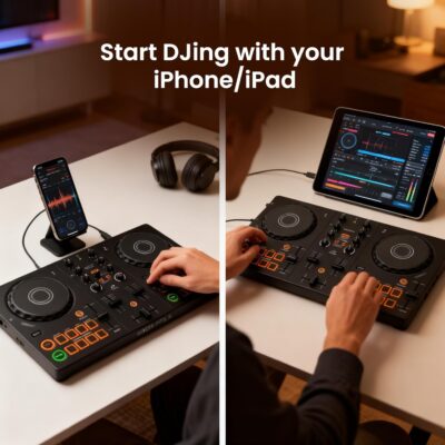 Pioneer DJ AlphaTheta DDJ-FLX2 Compact 2-Channel DJ Controller Bundle with Carrying Case, Instrument Cable, and Austin Bazaar Polishing Cloth