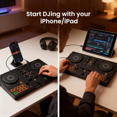 Pioneer DJ AlphaTheta DDJ-FLX2 Compact 2-Channel DJ Controller Bundle with Carrying Case, Instrument Cable, and Austin Bazaar Polishing Cloth