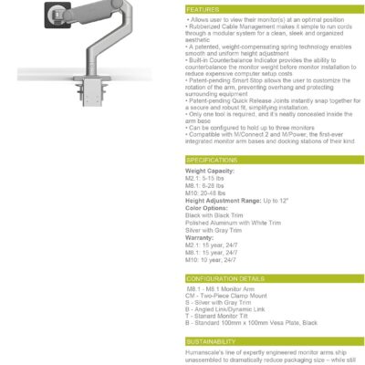 71khleMgvuL. AC SL1500 Humanscale M8.1 Adjustable Monitor Arm with Two Piece Clamp Mount and Base – Silver M81CMSBTB