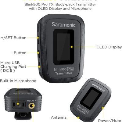 Saramonic Blink500 Pro Dual-Channel Wireless Lavalier Microphone for iPhone, Cordless 2.4G Clip-on Mic for Video Recording Facebook YouTube Live Stream Podcast Vlog Interview (B3)