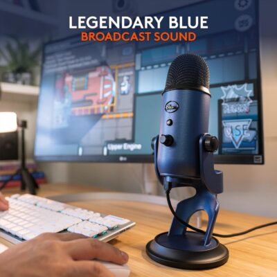 Logitech Creators Blue Yeti USB Microphone for PC, Mac, Gaming, Streaming, Podcasting, Studio and Computer Condenser Mic with Blue VO!CE Effects, 4 Pickup Patterns, Plug and Play – Midnight Blue