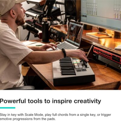 71lHGjATjKL. AC SL1500 Novation Launchkey 49 MK4 – 49 key Semi-Weighted, USB, MIDI Keyboard Controller with DAW Integration. Chord & Scale Modes, 8 Drum Pads, & Arpeggiator — Includes Software Bundle for Music Production