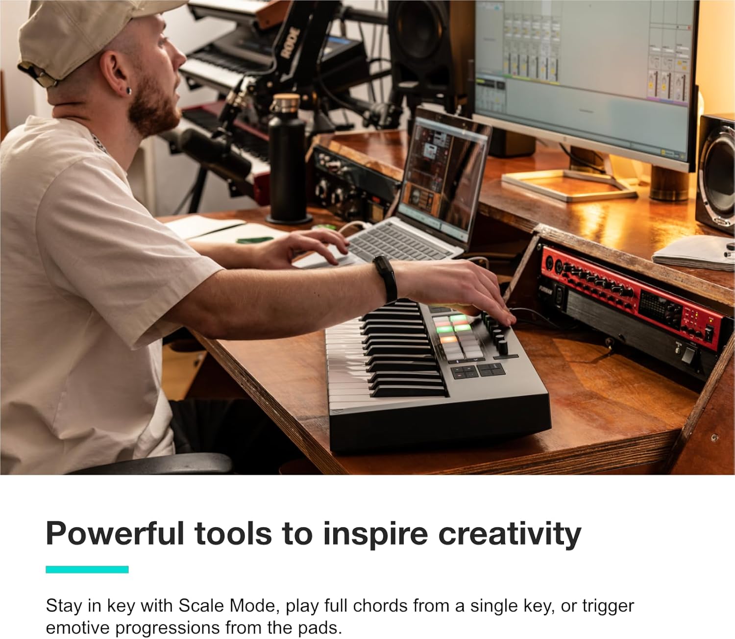 Novation Launchkey 49 MK4 – 49 key Semi-Weighted, USB, MIDI Keyboard Controller with DAW Integration. Chord & Scale Modes, 8 Drum Pads, & Arpeggiator — Includes Software Bundle for Music Production