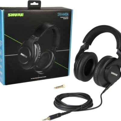 Shure SRH440A Professional Over-Ear Wired Studio Headphones – Monitoring & Recording Headphones with Enhanced Frequency Response, Adjustable & Collapsible Design, Works with All Audio Devices, Black